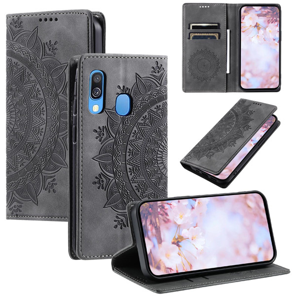 For Samsung Galaxy A40 Totem Embossed Magnetic Leatherette Phone Case(Grey)