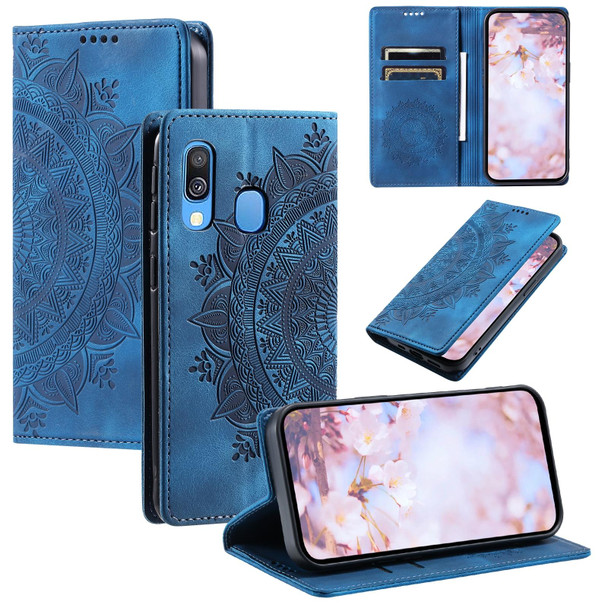 For Samsung Galaxy A40 Totem Embossed Magnetic Leatherette Phone Case(Blue)