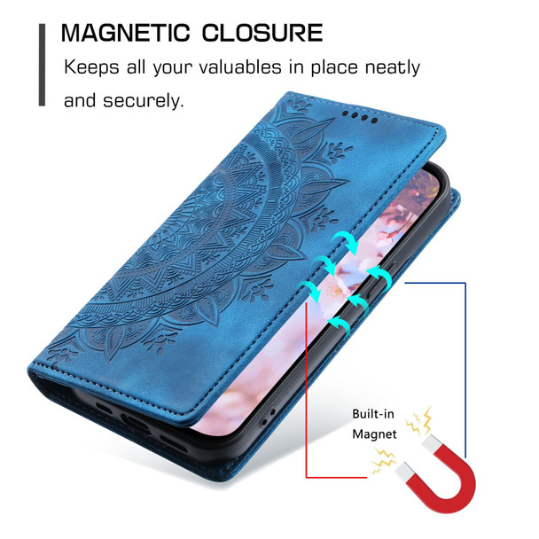 For Samsung Galaxy A40 Totem Embossed Magnetic Leatherette Phone Case(Blue)