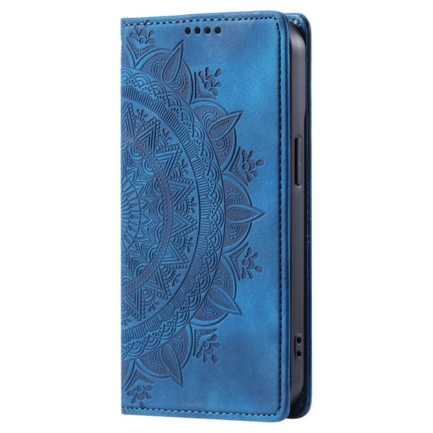 For Samsung Galaxy A40 Totem Embossed Magnetic Leatherette Phone Case(Blue)