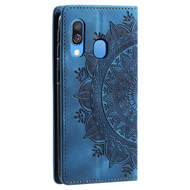 For Samsung Galaxy A40 Totem Embossed Magnetic Leatherette Phone Case(Blue)