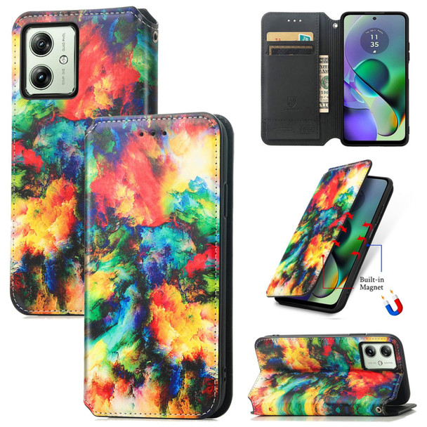 For Motorola Moto G54 5G CaseNeo Colorful Magnetic Leatherette Phone Case(Colorful Cloud)