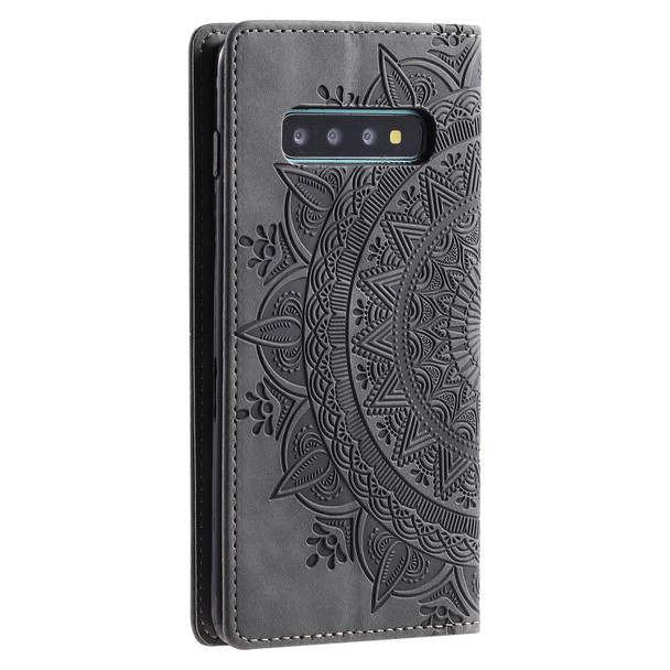 For Samsung Galaxy S10 Totem Embossed Magnetic Leatherette Phone Case(Grey)