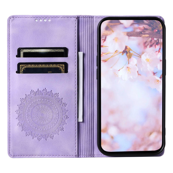 For Samsung Galaxy A21s Totem Embossed Magnetic Leatherette Phone Case(Purple)