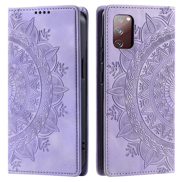 For Samsung Galaxy S20 FE 4G / 5G Totem Embossed Magnetic Leatherette Phone Case(Purple)