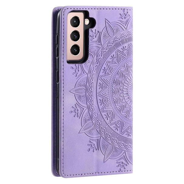 For Samsung Galaxy S21+ 5G Totem Embossed Magnetic Leatherette Phone Case(Purple)