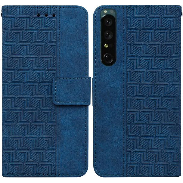 Sony Xperia 1 IV Geometric Embossed Leather Phone Case(Blue)