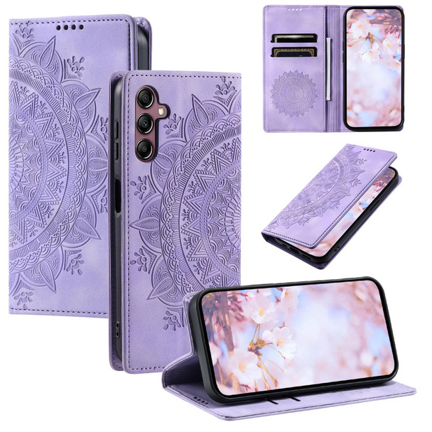 For Samsung Galaxy A05s Totem Embossed Magnetic Leatherette Phone Case(Purple)