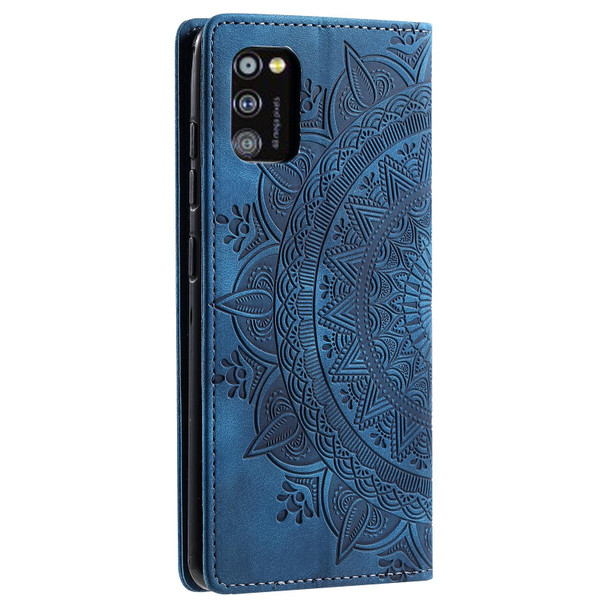 For Samsung Galaxy A41 Totem Embossed Magnetic Leatherette Phone Case(Blue)