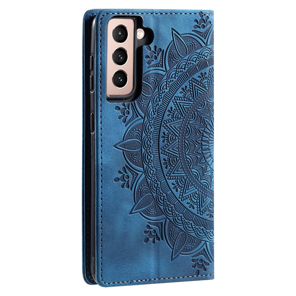 For Samsung Galaxy S21+ 5G Totem Embossed Magnetic Leatherette Phone Case(Blue)