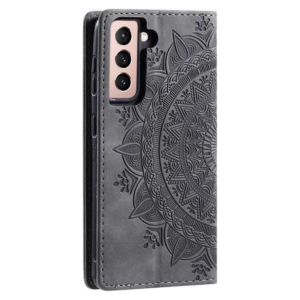 For Samsung Galaxy S21+ 5G Totem Embossed Magnetic Leatherette Phone Case(Grey)