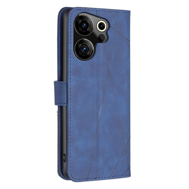 For Tecno Camon 20 Premier Magnetic Buckle Rhombus Texture Leatherette Phone Case(Blue)