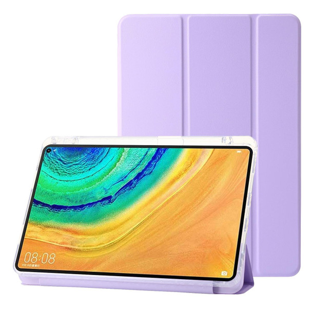 For Huawei Matepad 10.4 Clear Acrylic 3-Fold Leatherette Tablet Case(Purple)