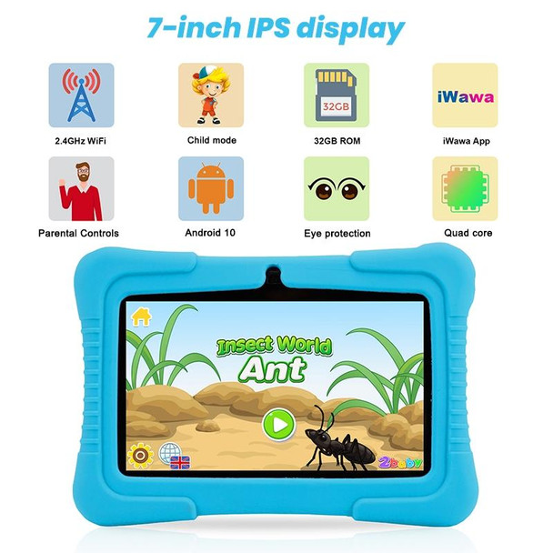 V88 Portable Kid Tablet 7 inch,  2GB+32GB, Android 10 Allwinner A100 Quad Core CPU Support Parental Control Google Play(Blue)