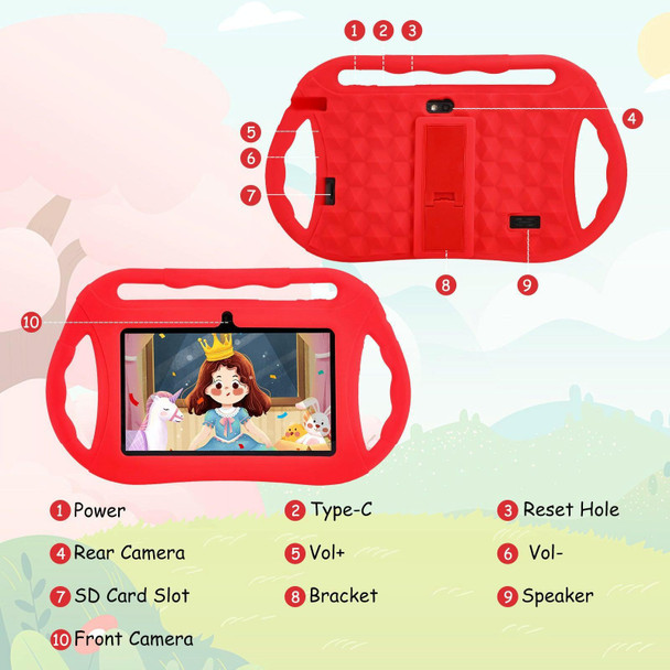 V88 Kid Tablet 7 inch,  2GB+32GB, Android 11 Allwinner A100 Quad Core CPU Support Parental Control Google Play(Red)