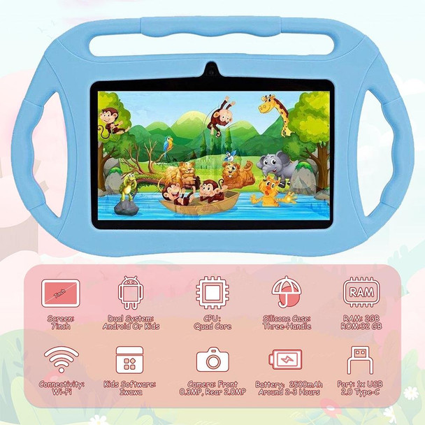 V88 Kid Tablet 7 inch,  2GB+32GB, Android 11 Allwinner A100 Quad Core CPU Support Parental Control Google Play(Light Blue)