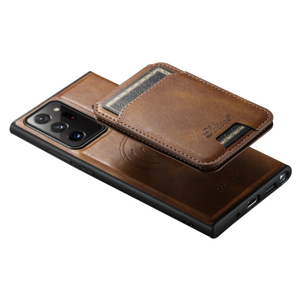 For Samsung Galaxy Note20 Ultra 5G Suteni H15 MagSafe Oil Eax Leatherette Detachable Wallet Back Phone Case(Brown)