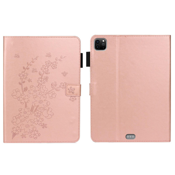 Embossed Plum Bossom Pattern Smart Leatherette Tablet Case - iPad Pro 11 inch 2020 / 2018(Rose Gold)