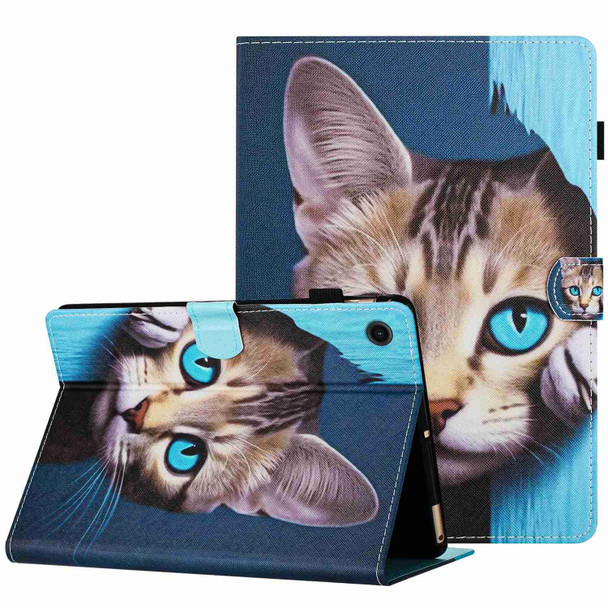 For Lenovo Tab M10 Plus 10.6 3rd Gen Painted Pattern Stitching Smart Leatherette Tablet Case(Blue Cat)