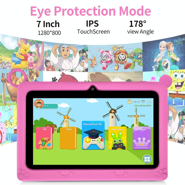 A133 7 inch Kid Tablet with Silicone Case,  2GB+32GB, Android 11 Allwinner A133 Quad Core CPU Support Parental Control Google Play(Pink)