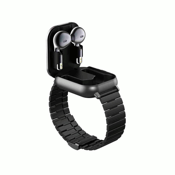 D8 2.01 inch 2 in 1 Bluetooth Earphone Steel Band Smart Watch, Support Health Monitoring / NFC(Black)