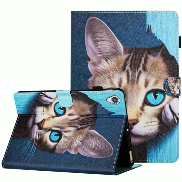 For Lenovo Tab M10 HD 2nd Gen Painted Pattern Stitching Smart Leatherette Tablet Case(Blue Cat)