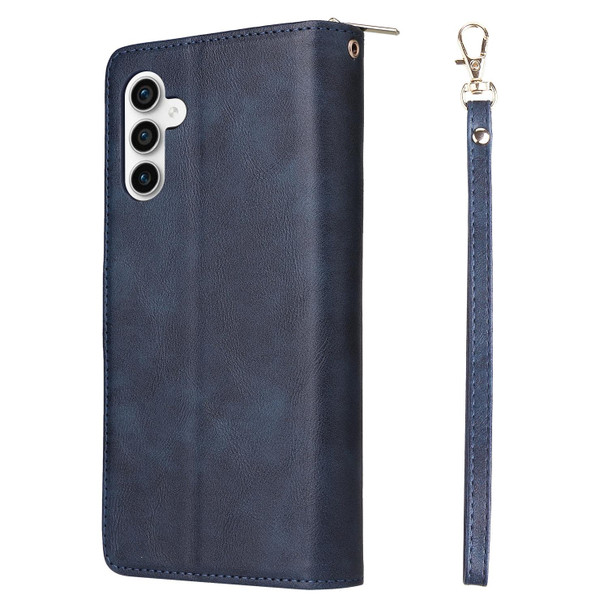 For Samsung Galaxy S23 FE 5G 9 Card Slots Zipper Wallet Bag Leatherette Phone Case(Blue)