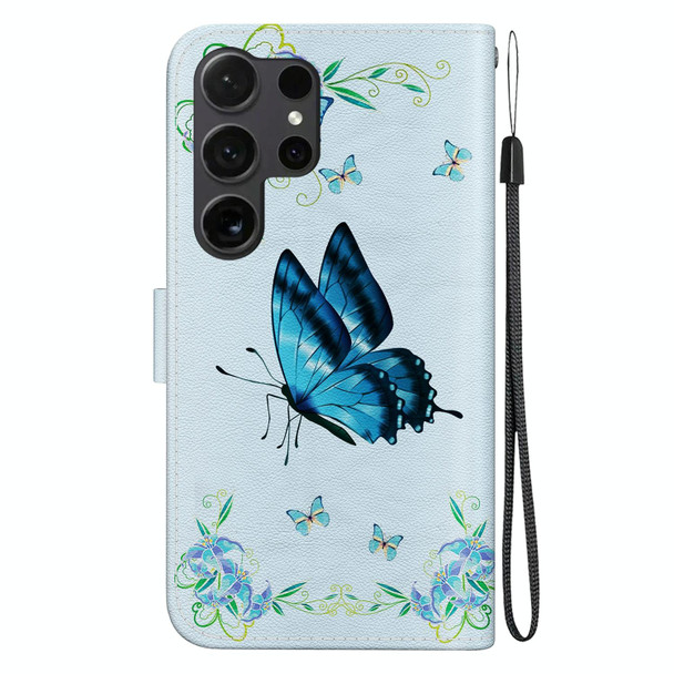 For Samsung Galaxy S24 Ultra 5G Crystal Texture Colored Drawing Leatherette Phone Case(Blue Pansies)