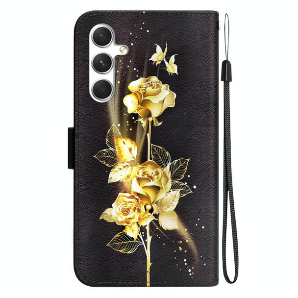 For Samsung Galaxy S24+ 5G Crystal Texture Colored Drawing Leatherette Phone Case(Gold Butterfly Rose)