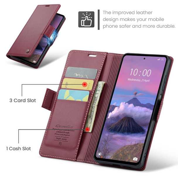 For Xiaomi Redmi 12 4G12 5GNote 12RPOCO M6 Pro 5G CaseMe 023 Butterfly Buckle Litchi Texture RFID Anti-theft Leather Phone Case(Wine Red)