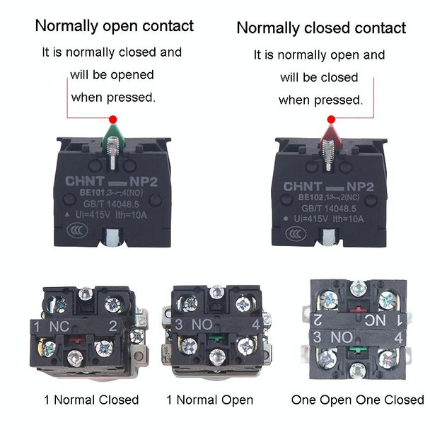 CHINT NP2-BW3563/24V 2 NO Pushbutton Switches With LED Light Silver Alloy Contact Push Button