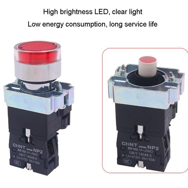 CHINT NP2-BW3365/24V 1 NO+1 NC Pushbutton Switches With LED Light Silver Alloy Contact Push Button