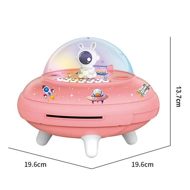 19.6 x 13.7 x 19.6cm UFO Flying Saucer Money Bank Toys Childrens Astronaut Intelligent Simulation Savings Jar(Pink Rabbit)