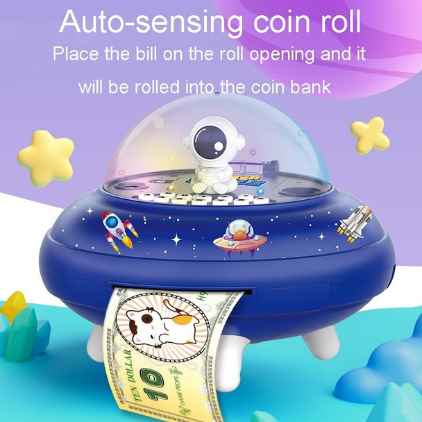 19.6 x 13.7 x 19.6cm UFO Flying Saucer Money Bank Toys Childrens Astronaut Intelligent Simulation Savings Jar(Pink Rabbit)