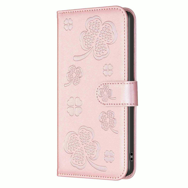 For Realme C35 Four-leaf Embossed Leatherette Phone Case(Pink)