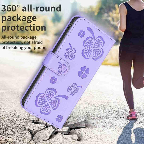 For Realme C35 Four-leaf Embossed Leatherette Phone Case(Purple)