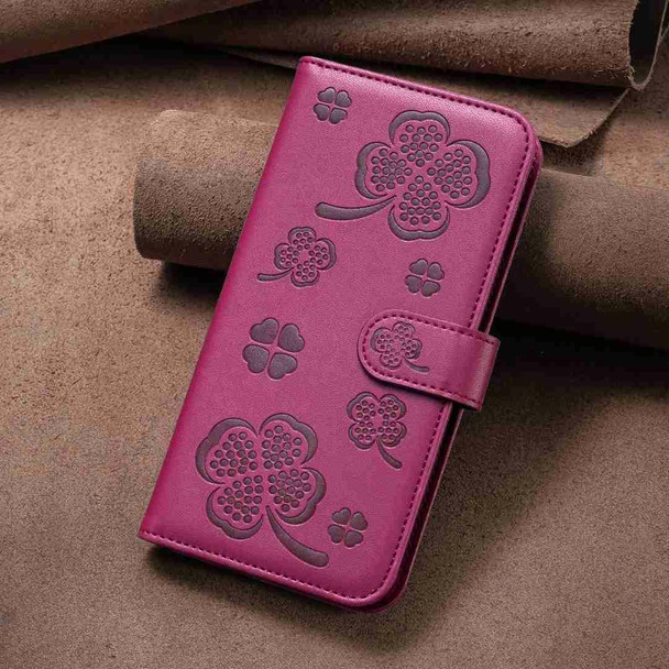 For Realme C55 Four-leaf Embossed Leatherette Phone Case(Rose Red)