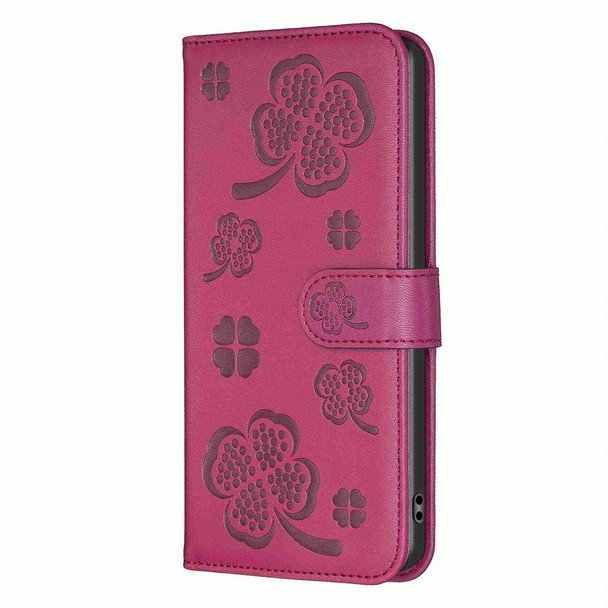 For Realme C55 Four-leaf Embossed Leatherette Phone Case(Rose Red)