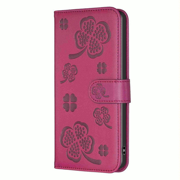 For Realme C53 Four-leaf Embossed Leatherette Phone Case(Rose Red)