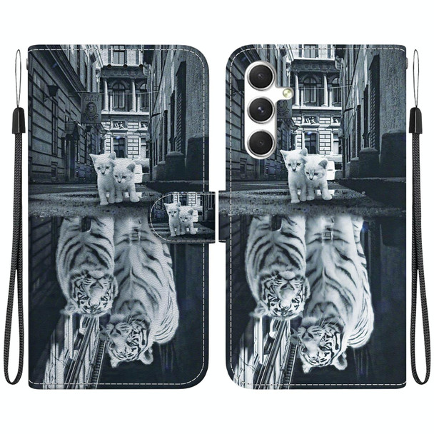 For Samsung Galaxy S24+ 5G Crystal Texture Colored Drawing Leatherette Phone Case(Cat Tiger Reflection)