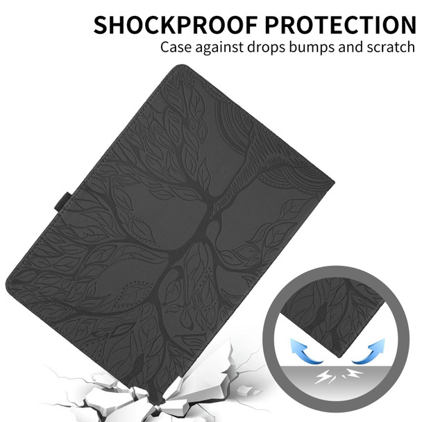 For iPad Pro 12.9 2022 / 2021 / 2020 Tree Life Embossed Rotation Leatherette Smart Tablet Case(Black)
