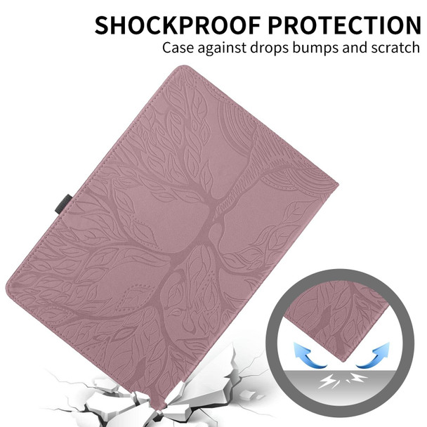 For iPad Pro 12.9 2022 / 2021 / 2020 Tree Life Embossed Rotation Leatherette Smart Tablet Case(Rose Gold)