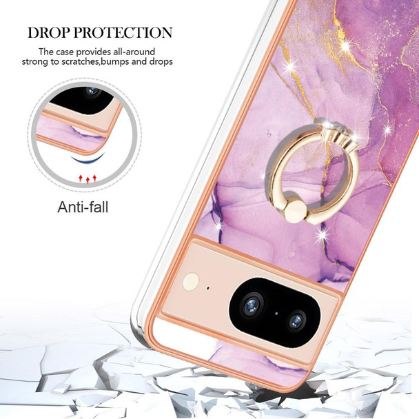 For Google Pixel 8 Electroplating Marble IMD TPU Phone Case with Ring Holder(Purple 001)