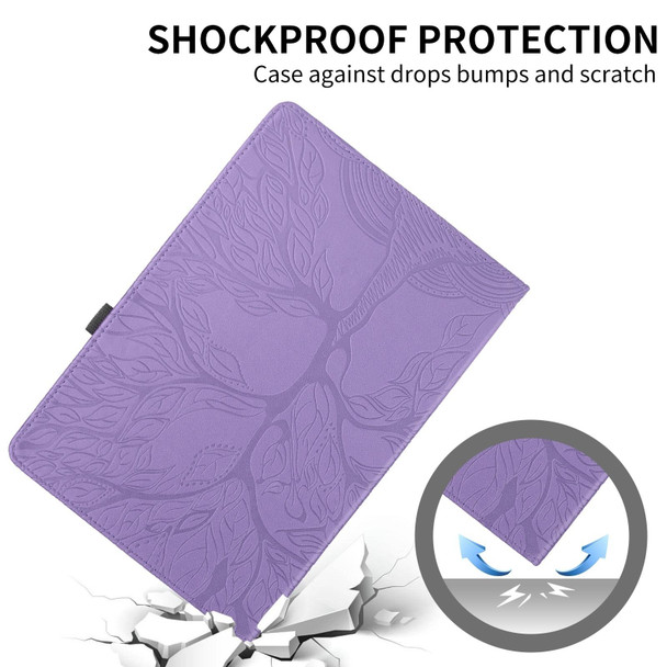 For iPad Pro 12.9 2022 / 2021 / 2020 Tree Life Embossed Rotation Leatherette Smart Tablet Case(Purple)