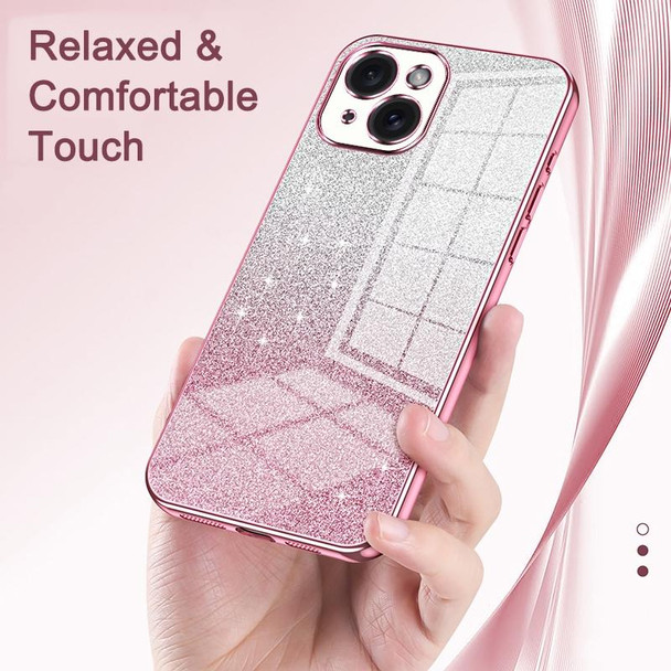 For iPhone 14 Plus Gradient Glitter Powder Electroplated Phone Case(Transparent)