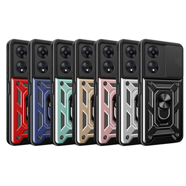 For OPPO A58 4G Global Sliding Camera Cover Design TPU Hybrid PC Phone Case(Mint Green)