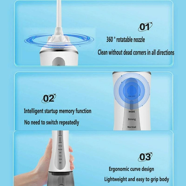 350ML Water Tank Oral Irrigator Rechargeable 5 Gear Adustable Water Flosser, Spec: White+Blue Tank