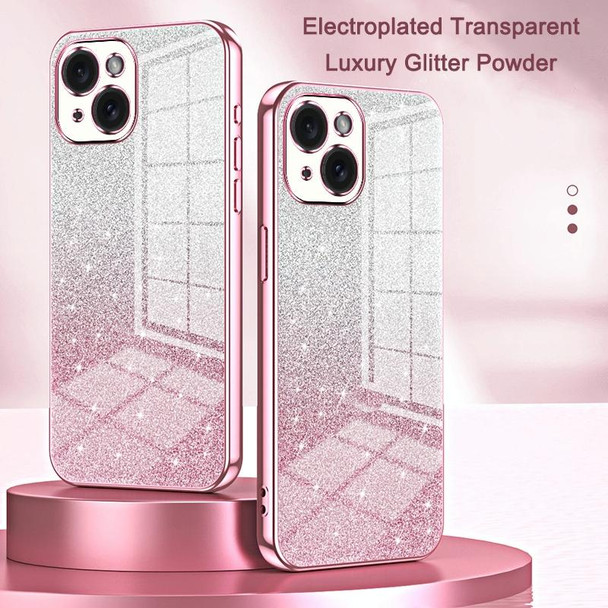 For iPhone 14 Gradient Glitter Powder Electroplated Phone Case(Pink)