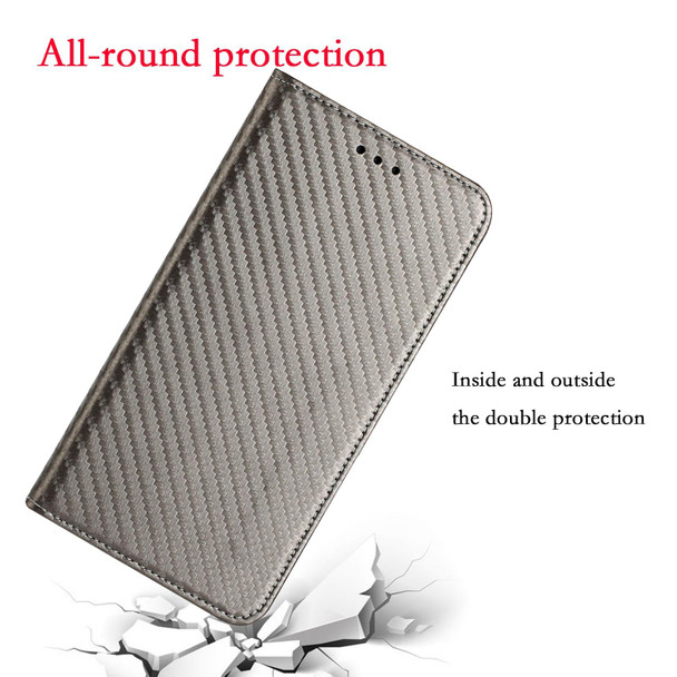 Carbon Fiber Texture Flip Holder Leatherette Phone Case - iPhone 13 Pro Max(Grey)