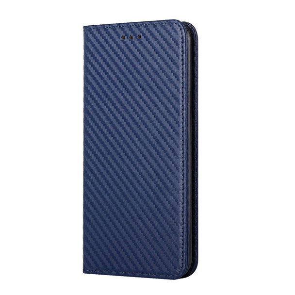 Carbon Fiber Texture Flip Holder Leatherette Phone Case - iPhone 13 Pro Max(Blue)